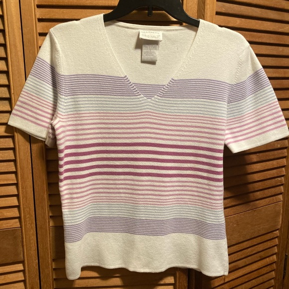 Design Originals White Striped Knit Top - Picture 1 of 7